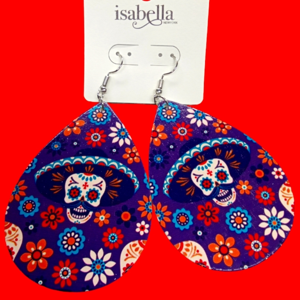 Sugar Skull Mariachi Large Floral Earrings